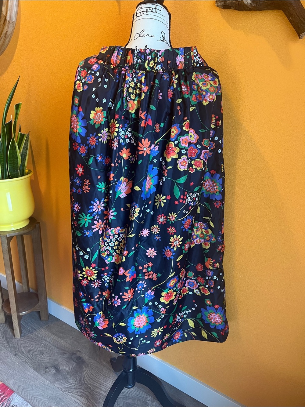 Tibi Black Maxi Skirt with Bright Floral Print